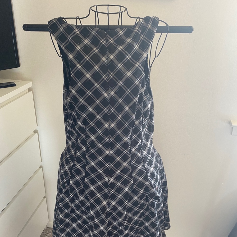 Kenneth Cole Dress Plaid Sleeveless Sundress Black White